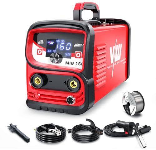 VECTOR WELDING Fülldraht Schweißgerät MIG 160, Fülldraht Schweissgerät Set für Anfänger, MMA Funktion zum Schweißen ohne Schutzgas mit Digitales Display