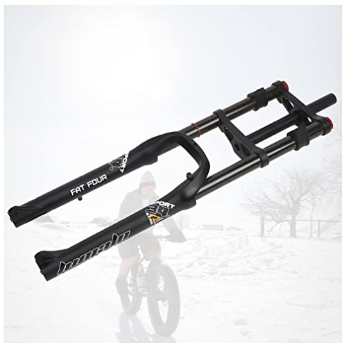 26 Zoll Fatbike Gabel Federgabel Federweg 140MM 4,0-Reifen MTB-Luftgabel 1-1/8 Doppelte Schulter Zugstufen-Einstellung Scheibenbremse QR Fahrrad-Vorderradgabel Für Snow Beach E-Bike(Black 26inch)