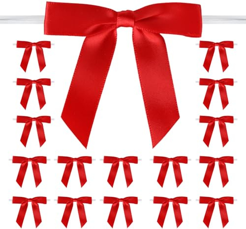 Haocjanc 50 Stück Rote Schleife, Rot Fertige Schleifen mit Klarem Bindedraht, Geschenkschleifen Rot 7cm X 7cm, Schleife Satin für Weihnachten, Weihnachtsbaum, Geschenkschleife