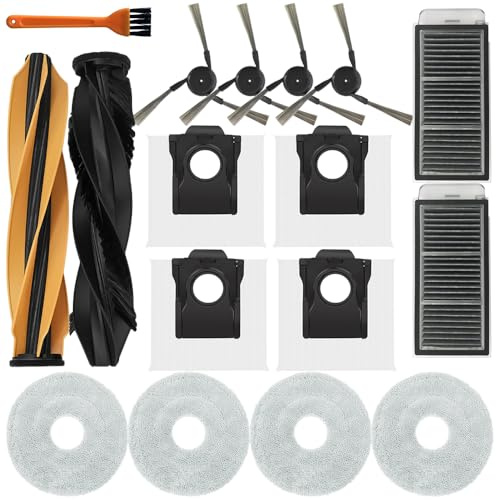 Replacement Parts Accessories Compatible with Dreame X50 ultra Robot Vacuum Cleaner, Including 1 Set Main Brush, 2 Hepa Filters, 4 Mop Pads, 4 Edge-Sweeping Brushes, 4 Dust Bag