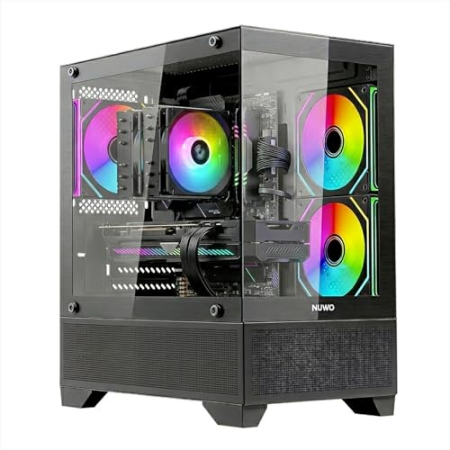 Nuwo Flow FK100 Case PC Gaming Micro-ATX Mini Tower | 3 ARGB 120 mm fläktar | Panoramisk glasfront- och sidopanel | Svart
