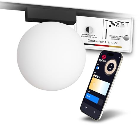 MNK_solution LED Leuchte für Schienensystem – Zigbee dimmbar – 9W Kugelleuchte für Wohnzimmer, Küche, Esszimmer – moderne Deckenleuchte – Lichtschienensystem – Deckenlampe Schwarz