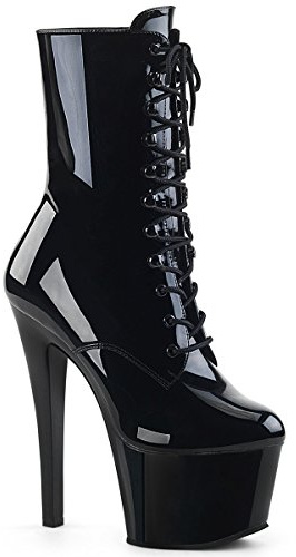 Pleaser Women's Sky-1020 Ankle-High Boot, Black Patent/Black, 8