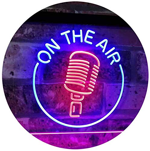 ADVPRO On The Air Microphone Studio Recording Signal Dual Color LED Barlicht Neonlicht Lichtwerbung Neon Sign Rot & blau 300 x 210mm st6s32-m2028-rb