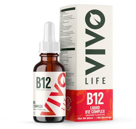 Vivo life - Vitamin B12 Complex, hochwirksame Gesundheitsergänzung, flüssige Tropfen mit Orangengeschmack, 60ml, 60 Portionen