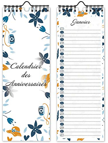 Calendrier Perpetuel Anniversaire Mural Francais pour Famille, Bureau, Enfant (Blue)