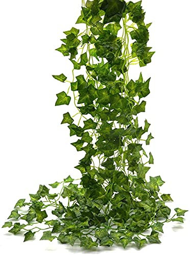 HirrWill Efeublätter, 12 Stränge, künstliche Blätter, hängende Ranken, Pflanzen, Blätter, Girlande, Haus, Garten, Gift Efeu Kostüm