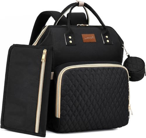 ROSEGIN Wickelrucksack Groß - Baby Wickeltasche Rucksack Wasserdicht & Leicht mit Wickelunterlage, Schnullertasche & Kinderwagenhaken - Diaper Bag Babytasche für Mama & Papa, Schwarz
