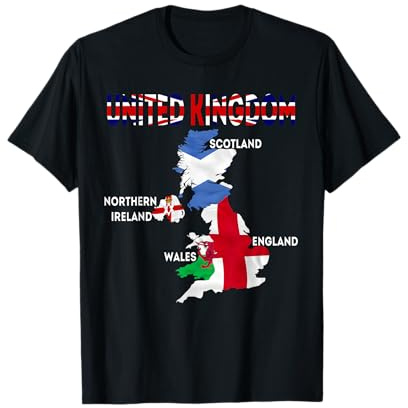 UK flag map, England, Scotland, Wales, Northern Ireland maps T-Shirt
