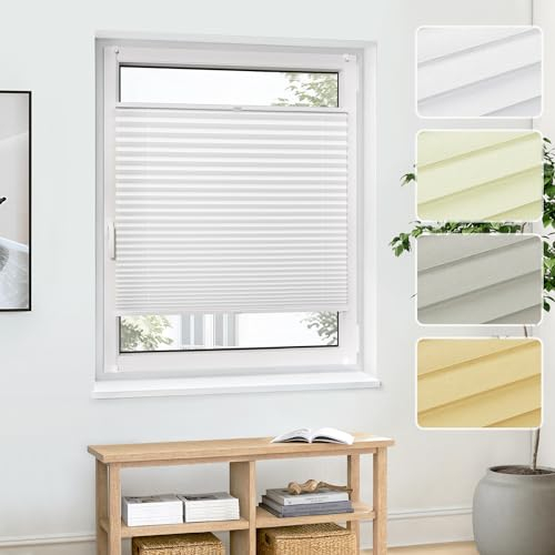 Jalousiescout Plissee Klemmfix ohne Bohren—Jalousie 110x130cm weiß Sichtschutz Fenster Sonnenschutz, Lichtdurchlässig Rollo für Fenster & Tür, Hochwertiges Polyester Pure Plissee