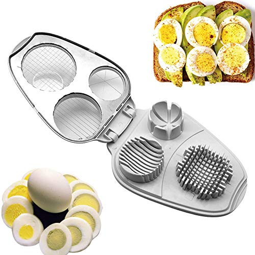 Trancheuse à œufs 3 en 1, trancheuse à œufs for œufs durs, avec fils de coupe en acier inoxydable, coins multifonctions, accessoires de cuisine, tranches durables/8503