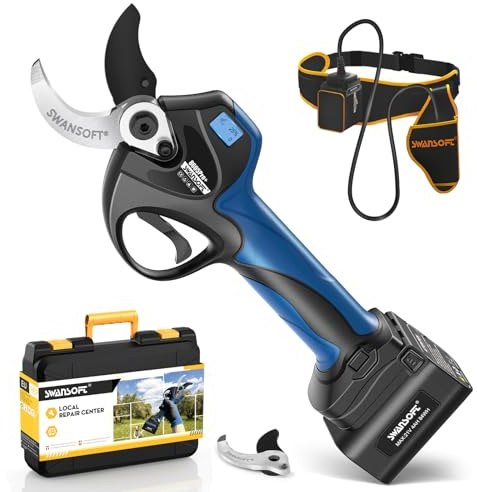SWANSOFT Trädgårdssax utan rep 40 mm, batteri 21v 2 x 4 ah, speciella elektriska trädgårdssaxar för trädgårdar, vingårdar och fruktträdgårdar 1050w 8605pro