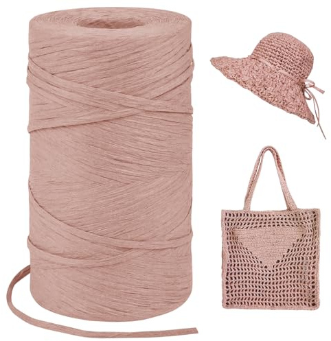 LEREATI Raffia Garn zum Häkeln, Bastband Natur 3mm x 300m Papiergarn Geschenkbänder, Bändchengarn zum Häkeln, Papierdraht zum Häkeltaschen, Körbe, Hüte, Geschenkverpackung (Champagner)