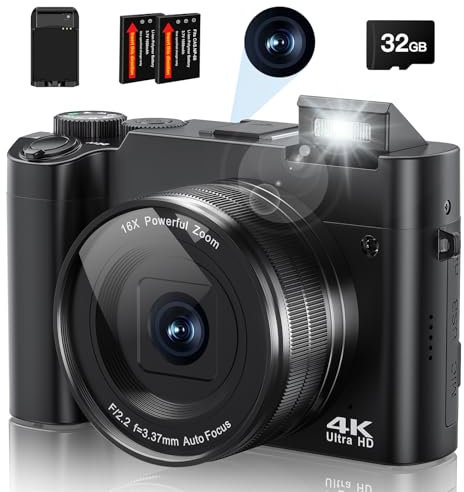 Appareil Photo Numérique - Caméra Numérique 4K 64MP avec Selfie Autofocus 16X Zoom Flash Intégré Digital Caméra Portable Appareil Photo pour Débutants