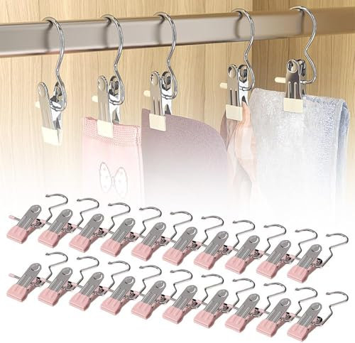 FHBHJNATC 20 Pezzi Grucce Pantaloni, Grucce con Pinze, Ganci con Pinza da Appendere, Clip Metallica Antiscivolo Multifunzionale, Adatta per il Bloccaggio di Vestiti, Calze, Pantaloni, Scarpe (Rosa)