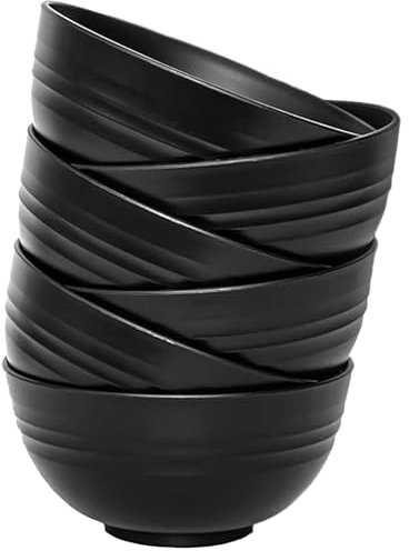 MaoMaoCha Unbreakable Cereal Bowls Set of 6, 24 oz Plastic Lightweight Breakfast Bowls, Large Capacity Salad Bowls for Rice Noodle Soup Snack Salad Fruit, Dishwasher & Microwave Safe (Black)