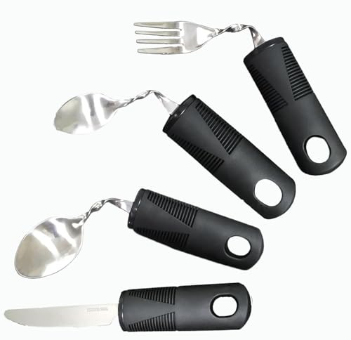GSCRE Cubiertos para Parkinson, 4 Piezas Cubiertos Adaptados Mangos Anchos | Cubiertos Adaptados con Mangos Anchos, Utensilios Flexibles para Parkinson, Artritis y Personas Mayores