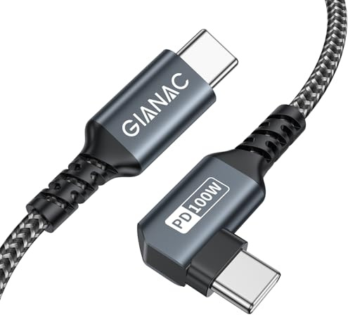 GIANAC 100 W USB-C till USB-C-kabel 2 m, 90 graders snabbladningskabel USB-C PD 5 A USB-typ C-laddningskabel med E-Mark-chip för MacBook Pro; MacBook Air; iPad Pro; Samsung Galaxy; Huawei Google