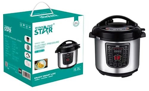 Winning Star - Pentola a pressione elettrica, 6L, 1000 W, multifunzione, con display a LED, acciaio inossidabile, argento e nero