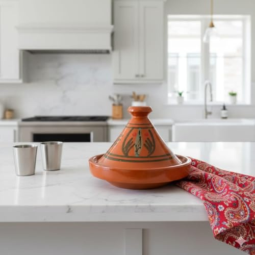 Tajine Pentola Terracotta Piatto Etnico Dipinta a Mano Tradizionale Marocchina Tunisina M 22cm 1811251119 E-Book Omaggio