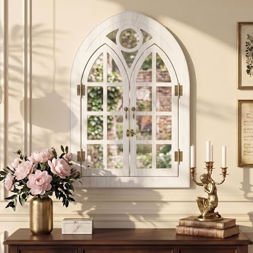 Fahomiss Bogen Fensterstil Wandspiegel mit Öffnendem Holzrahmen, Fensterdesign für Wohnzimmer, Schlafzimmer & Flur