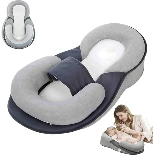 Dream Nest Baby Bed for Acid Reflux, Baby Support Cushion for Newborn, Portable Tummy Time Mat for Home and Travel (Gray)