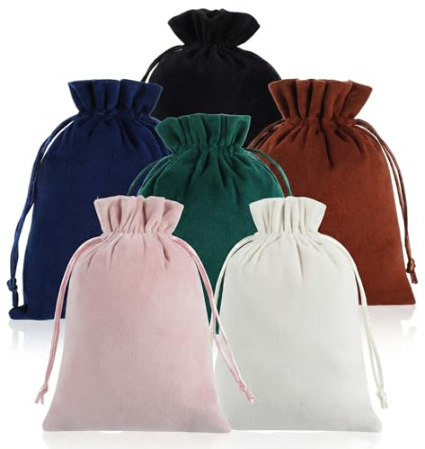 RAHHLIZS 7X5 Inches Drawstring Pouch Small Drawstring Bag Jewelry Bag 6 Pcs Velvet Drawstring Bags Small Bags for Gifts Bracelet Storage Wedding Party Favor Christmas