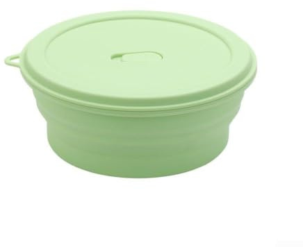 Cuencos plegables de silicona con tapas para camping, viajes, picnics, oficina, ahorro de espacio, contenedores plegables de alimentos, aptos para lavavajillas, 20 °C a 120 °C (800 ml, verde)