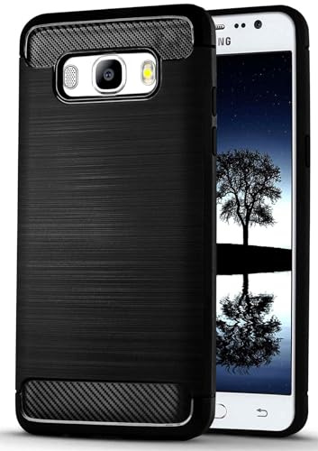 ONEFLOW® Schutzhülle im Edelstahl-Design passend für Samsung Galaxy J5 (2016) | Carbon + Gebürstete Aluminium Optik - aus TPU, Schwarz