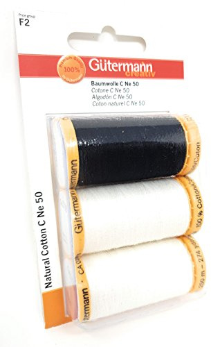 Gütermann Creativ Baumwolle Nähgarn Obergarn Set 3x250 Meter C NE 50 1 Rolle Schwarz 2 Rollen Weiß