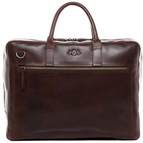 SID & VAIN große Laptoptasche echt Leder - 15.4 Zoll Laptop Business-Tasche Dixon - Umhängetasche Aktentasche mit Laptop-Fach - Ledertasche Herren und Damen braun handgefertigt