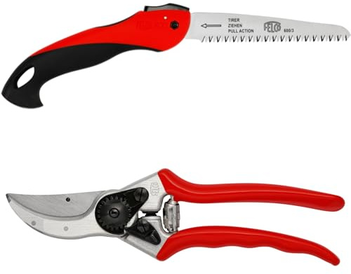 FELCO 2 Profi-Gartenschere Bypass 25 mm für Rechtshänder mit FELCO 600 Klappsäge Astsäge - Schweizer Premium Gartenwerkzeug Set für Baumschnitt, Obst- und Weinbau