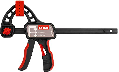 STIER Einhandzwinge, 150 mm Spannweite, 80 mm Ausladung, zum Spannen und Spreizen, ergonomisch geformter Griff