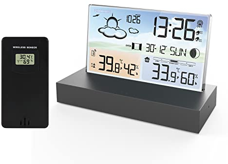 Weather Station with Outdoor Wireless Sensor, Digital Weather Station for Home- LCD Digital Weather Stations with Alert and Temperature/humidity/forecast/moon Phase/alarm Clock/date Time