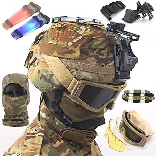 PBTMCD Full Protection Tactical Fiberglass Helmet Set, Helmet with 7 Pcs Accessories, for Paintball CS Outdoor Game