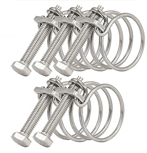 60-65mm Double Wire Hose Clamps, 201 Stainless Steel Hose Clips, Universal Plumbing Pipe Tube Fastener Adjustable Hose Hoop (Pack of 5)