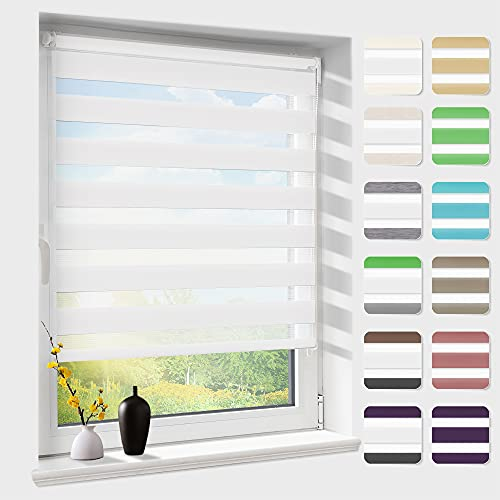 Doppelrollo klemmfix ohne Bohren, Duo Rollos für Fenster & Tür mit Bohren, Version 2025 Weiß B70 x H120cm (Stoffbreite 66cm), Fensterrollo lichtdurchlässig & verdunkelnd, Klemmrollo Sonnenschutz