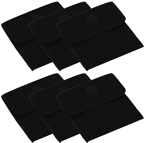PATIKIL 7 x 7 cm smyckepåsar med tryckknapp, 6-pack sammet bärbara mjuka förvaringsväskor förpackning för halsband armband örhänge klocka ringar brosch, svart