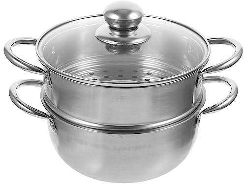 FCNNYBF Olla de de Acero Inoxidable Vaporera de Alimentos de 2 Niveles Soporte de vaporera de Metal de Doble Capa for Estufa e inducción for Tamal, Bola de Masa de Verduras y mariscos 18 cm/1302