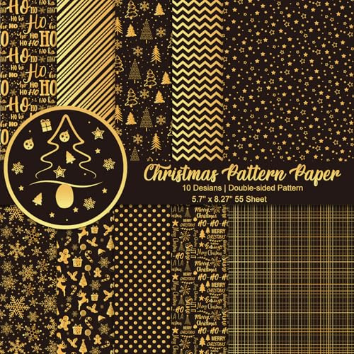 Morcheiong 55 Blatt Frohe Weihnachten Musterpapier Set, Dekoratives Papier für Die Kartengestaltung, Scrapbook, Fotoalbum, Dekor, 10 Designs (Schwarz, 5,7 x 8,27 Zoll)