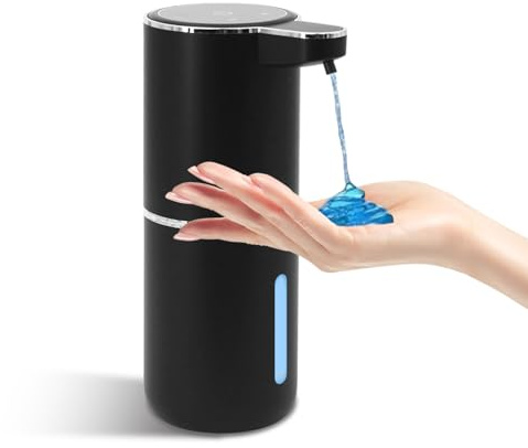 Dispensador de jabón líquido automático, 400 ml, sin Contacto, Recargable por USB, con 4 Niveles de Ajuste, para baño, Cocina y Hotel (Negro)
