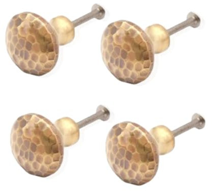 Infinity Decor Set of 4 Vintage Hammered Texture Mushroom Shape Cupboard Knobs 38mm Aged Brass Finish Pull Handles - for Interior Furniture Cabinet