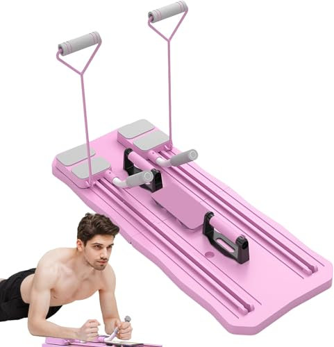Pilates Board, Ab Roller Board, Foldable Pilates Board Body Sculpting Machine Set, Automatic Rebound Ab Roller, Core Strength and Abdominal Training for Men and Women (pink)