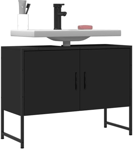 Myheimly Waschbeckenunterschrank,Waschbeckenschrank mit viel Stauraum,Unterschrank für Waschbecken Waschtisch,Badschrank Badezimmerschrank Badmöbel,Schwarz,80 cm