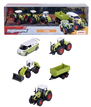 Majorette Auto-Set Claas Farm (5 Modellautos) - 5 Bauernhof-Fahrzeuge aus Metall mit Freilauf, Federung & zu öffnendem Teil, Traktor-Spielzeug für Kinder ab 3 Jahre, je 7,5 cm