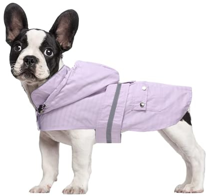 Dog Raincoat Puppy rain Jacket with Removable Hood for Small Medium Breeds Reflective Strap Storage Pockets in Cold Day Purple S