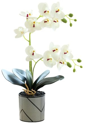 Generico Orchidea Artificiale Viola a Due Punte con 12 Petali in Vaso Fiore Decorativo Phalaenopsis Bianco Finta Orchidea Arancione Realistica Decorazione a Farfalla Bianca Simulata in Vaso (white)