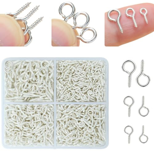 Prettme 800 stycken vitguld skruvkrokar små för smyckestillverkning 4/5/6 mm, mini öljettskruv ringskruv krok för skruvning, öglestift för hängen pärlor gör-det-själv hantverk