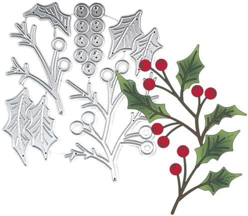 Muteitt Troqueles De Corte De Metal Navideños con Hojas De Acebo para Manualidades, Álbumes De Recortes, Fotos, Papel, Tarjetas Y Decoración.