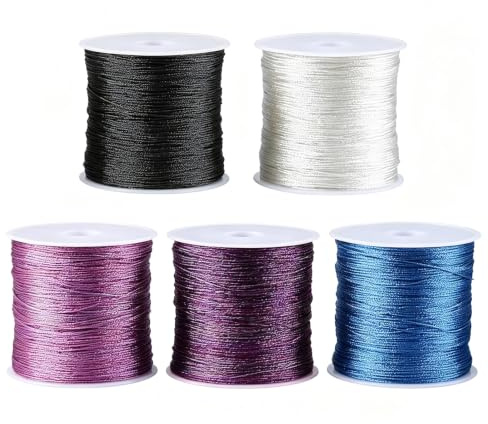 Bangbobi Filo Lucido Glitterato, 5 Rotoli da 50 m, 0,4 mm, 250 m Totali, in Poliestere, per Gioielli, Braccialetti e Collane, Viola, Blu Navy, Rosa, Nero e Bianco